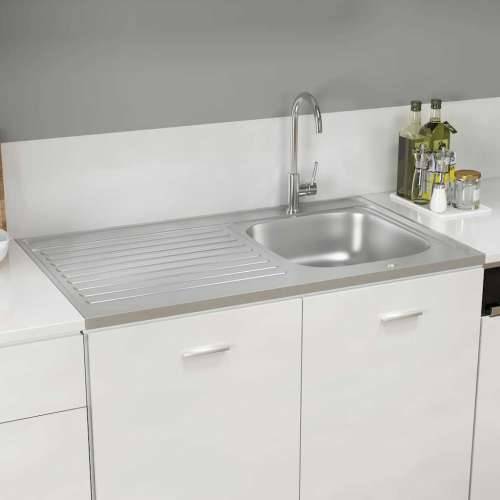 Kuhinjski sudoper s cjedilom srebrni 1000x600x155 mm čelični - 1000 x 600 x 155 mm Cijena