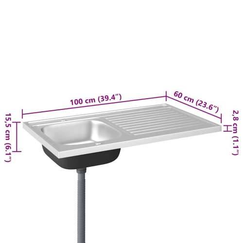 Kuhinjski sudoper s cjedilom srebrni 1000x600x155 mm čelični - 1000 x 600 x 155 mm Cijena