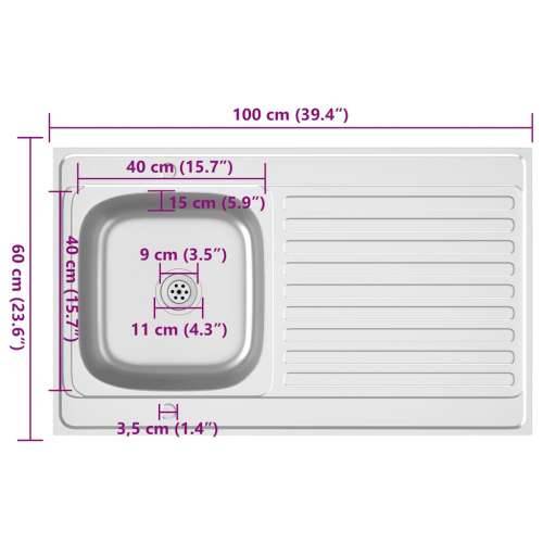 Kuhinjski sudoper s cjedilom srebrni 1000x600x155 mm čelični - 1000 x 600 x 155 mm Cijena