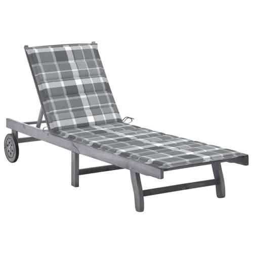 Vrtna ležaljka s jastukom siva od masivnog bagremovog drva - Sivi karirani uzorak 200 x 63 x 85 cm 1 Cijena