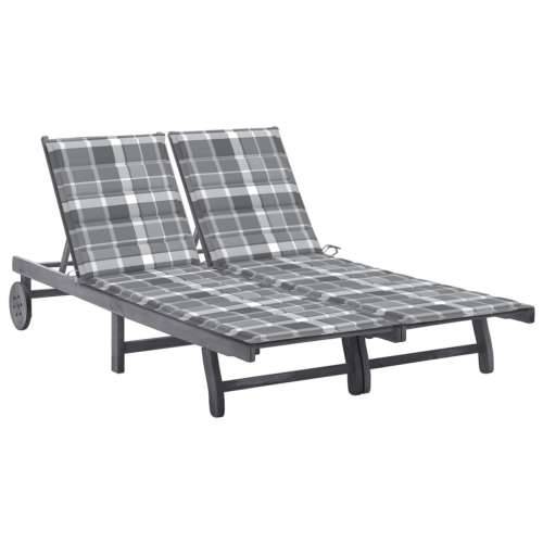 Vrtna ležaljka za 2 osobe s jastucima siva masivno drvo bagrema - Sivi karirani uzorak 200 x 123 x 85 cm 1 Cijena