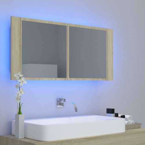 LED kupaonski ormarić s ogledalom boja hrasta 100x12x45 akrilni - sonoma hrast 1 Cijena