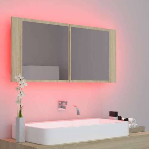 LED kupaonski ormarić s ogledalom boja hrasta 100x12x45 akrilni - sonoma hrast 1 Cijena