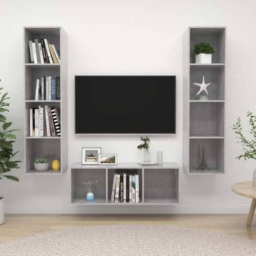 3-dijelni set TV ormarića siva boja betona konstruirano drvo - Beton siva 1 Cijena