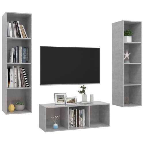3-dijelni set TV ormarića siva boja betona konstruirano drvo - Beton siva 1 Cijena