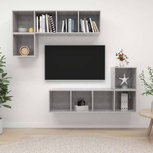 4-dijelni set TV ormarića siva boja betona konstruirano drvo - Beton siva 1 Cijena