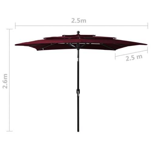Vrtni suncobran s 3 razine i aluminijskim stupom 2,5x2,5m bordo - Bordo crvena 2.5 x 2.5 m 1 Cijena