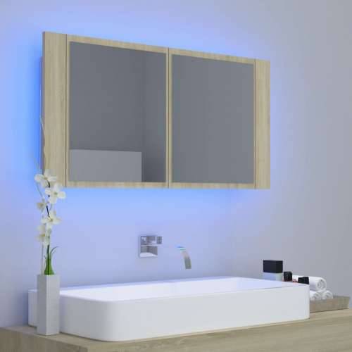 LED kupaonski ormarić s ogledalom boja hrasta 90x12x45 akrilni Cijena