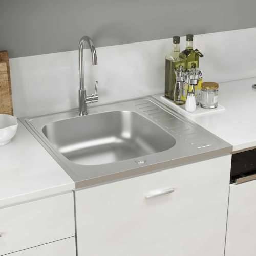 Kuhinjski sudoper s cjedilom srebrni 600 x 600 x 155 mm čelični - 600 x 600 x 155 mm Cijena