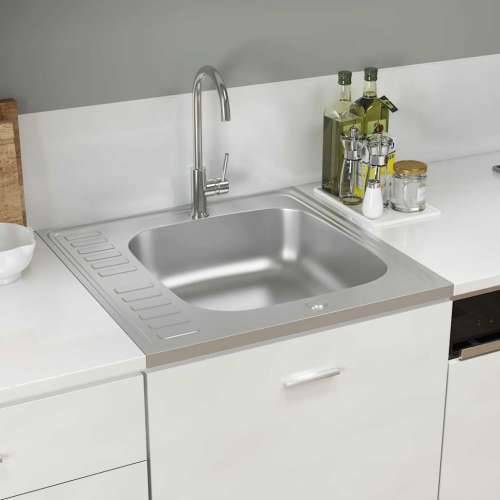 Kuhinjski sudoper s cjedilom srebrni 600 x 600 x 155 mm čelični - 600 x 600 x 155 mm Cijena