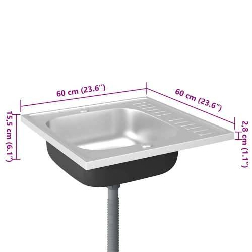 Kuhinjski sudoper s cjedilom srebrni 600 x 600 x 155 mm čelični - 600 x 600 x 155 mm Cijena