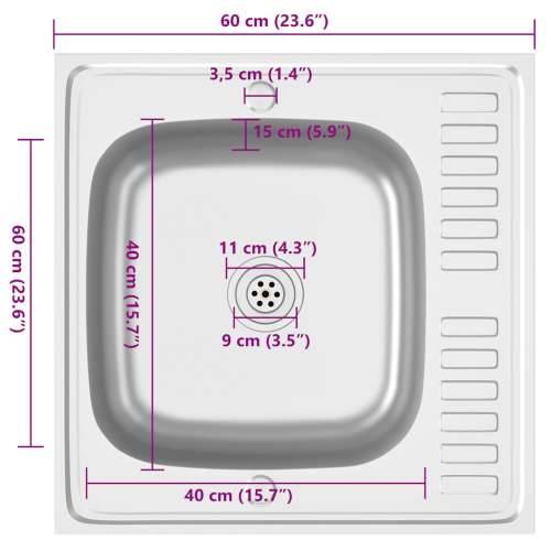 Kuhinjski sudoper s cjedilom srebrni 600 x 600 x 155 mm čelični - 600 x 600 x 155 mm Cijena