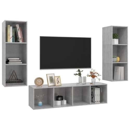 3-dijelni set TV ormarića siva boja betona konstruirano drvo - Beton siva 1 Cijena