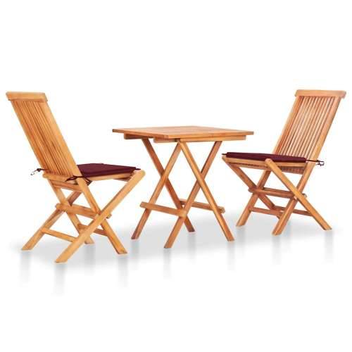 3-dijelni bistro set s jastucima boje vina od masivne tikovine - boja crnog vina 3 Cijena