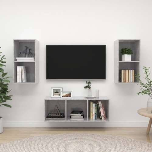 3-dijelni set TV ormarića siva boja betona konstruirano drvo - Beton siva 1 Cijena