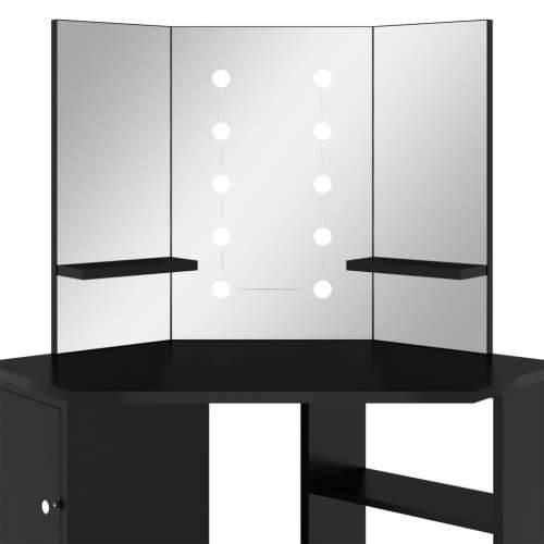 Kutni toaletni stolić s LED svjetlima crni 111 x 54 x 141,5 cm Cijena