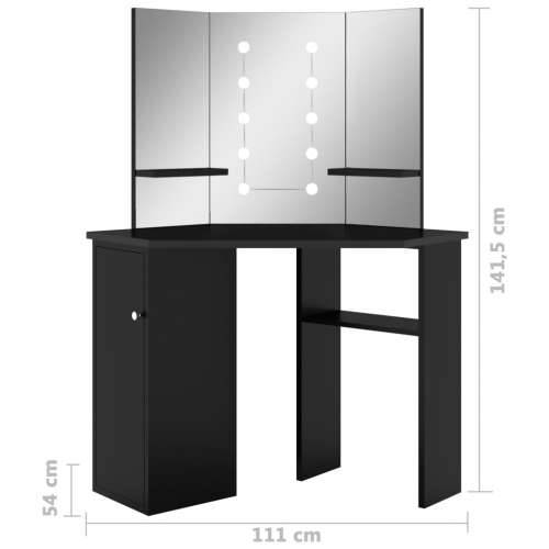 Kutni toaletni stolić s LED svjetlima crni 111 x 54 x 141,5 cm Cijena