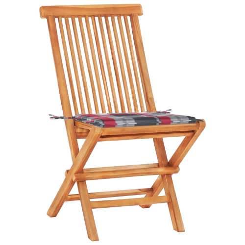 3-dijelni bistro set od tikovine s crvenim kariranim jastucima - Crveni karirani uzorak 3 Cijena