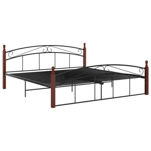 Okvir kreveta crni od metala i masivne hrastovine 180 x 200 cm - Tamno smeđa 180 x 200 cm Cijena