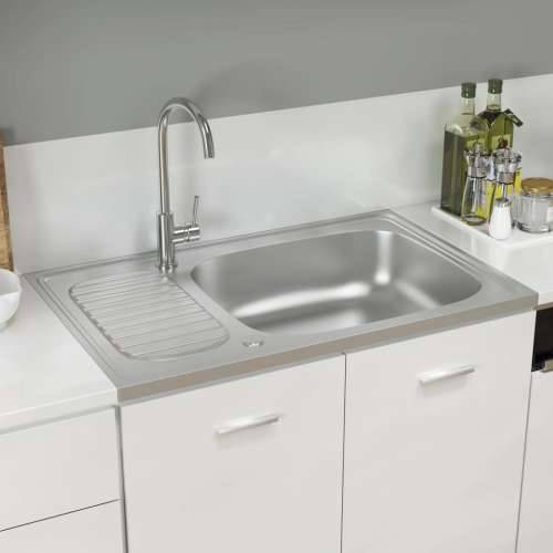 Kuhinjski sudoper s cjedilom srebrni 800 x 500 x 155 mm čelični - 800 x 500 x 155 mm Cijena