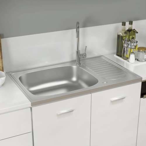 Kuhinjski sudoper s cjedilom srebrni 800 x 500 x 155 mm čelični - 800 x 500 x 155 mm Cijena