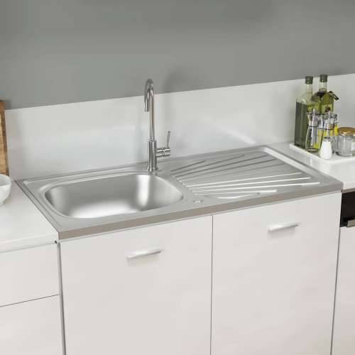 Kuhinjski sudoper s cjedilom srebrni 1000x500x155 mm čelični - 1000 x 500 x 155 mm Cijena