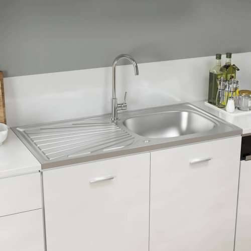 Kuhinjski sudoper s cjedilom srebrni 1000x500x155 mm čelični - 1000 x 500 x 155 mm Cijena