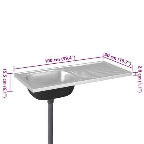 Kuhinjski sudoper s cjedilom srebrni 1000x500x155 mm čelični - 1000 x 500 x 155 mm Cijena
