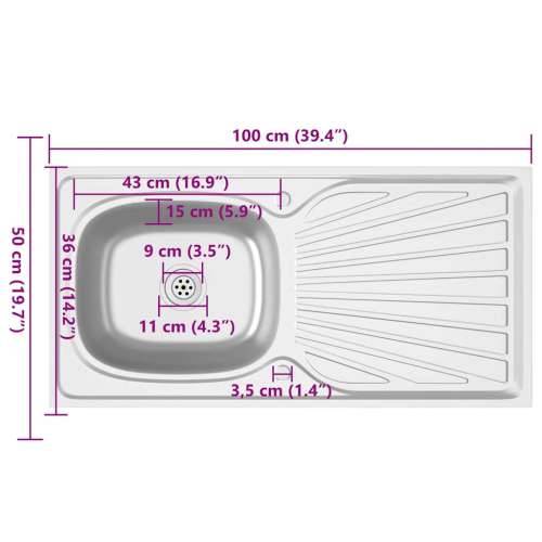 Kuhinjski sudoper s cjedilom srebrni 1000x500x155 mm čelični - 1000 x 500 x 155 mm Cijena