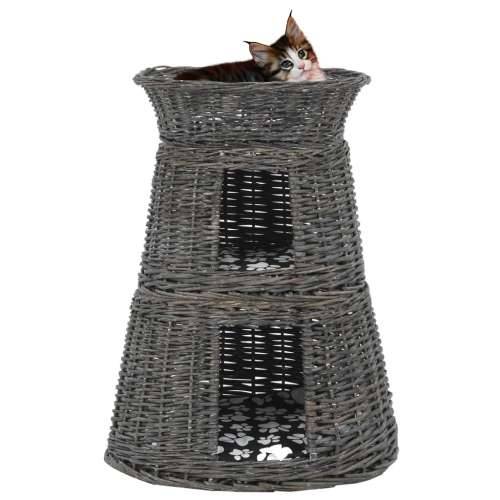 3-dijelni set košara za mačke s jastucima sivi 47x34x60 cm vrba - Siva Cijena