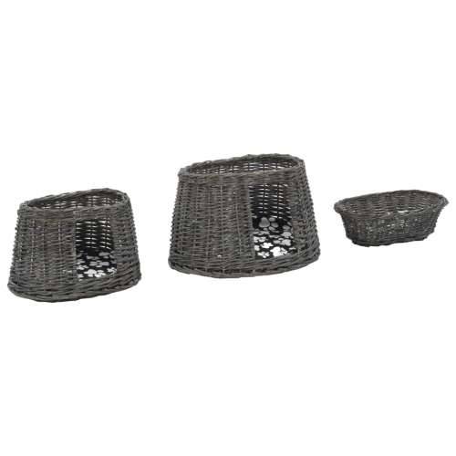 3-dijelni set košara za mačke s jastucima sivi 47x34x60 cm vrba - Siva Cijena