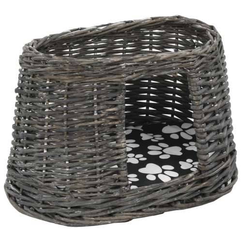 3-dijelni set košara za mačke s jastucima sivi 47x34x60 cm vrba - Siva Cijena