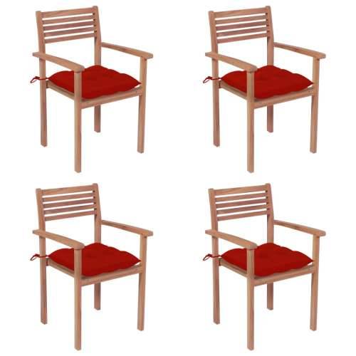 Vrtne stolice s crvenim jastucima 4 kom od masivne tikovine