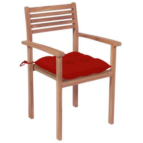 Vrtne stolice s crvenim jastucima 4 kom od masivne tikovine Cijena