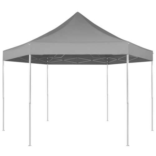 Šesterokutni prigodni sklopivi šator sivi 3,6 x 3,1 m