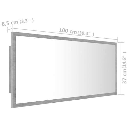 LED kupaonsko ogledalo siva boja betona 100x8,5x37 cm akrilno - Beton siva 1 Cijena
