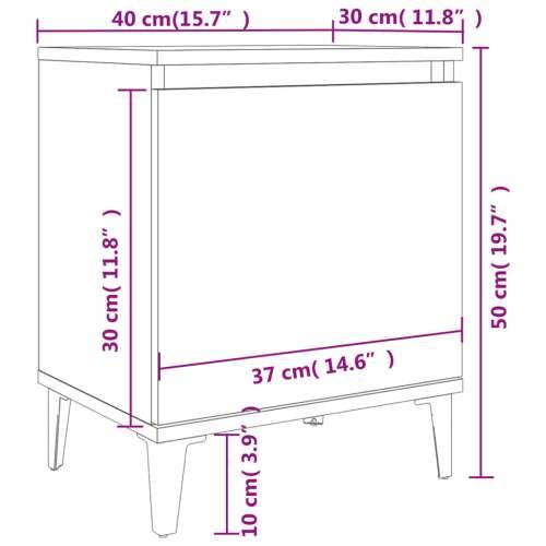 Noćni ormarić s metalnim nogama boja hrasta 40 x 30 x 50 cm - sonoma hrast 1 Cijena