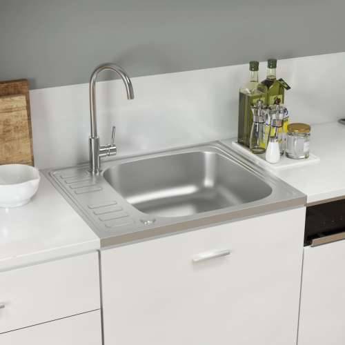 Kuhinjski sudoper s cjedilom srebrni 600 x 500 x 155 mm čelični - 500 x 600 x 155 mm Cijena