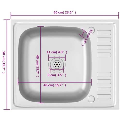 Kuhinjski sudoper s cjedilom srebrni 600 x 500 x 155 mm čelični - 500 x 600 x 155 mm Cijena