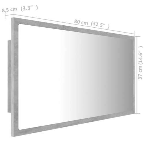 LED kupaonsko ogledalo siva boja betona 80x8,5x37 cm akrilno - Beton siva 1 Cijena