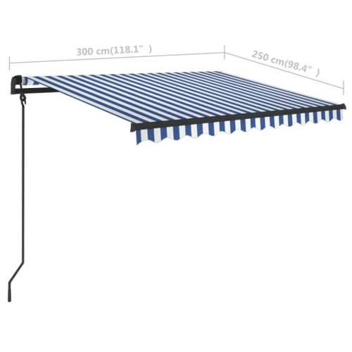 Tenda na ručno uvlačenje s LED svjetlima 3 x 2,5 m plavo-bijela - Plava i bijela 3 x 2.5 m 1 Cijena