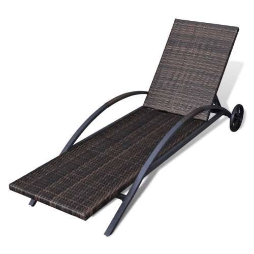 Ležaljka za sunčanje od poliratana s jastukom i kotačima smeđa Cijena