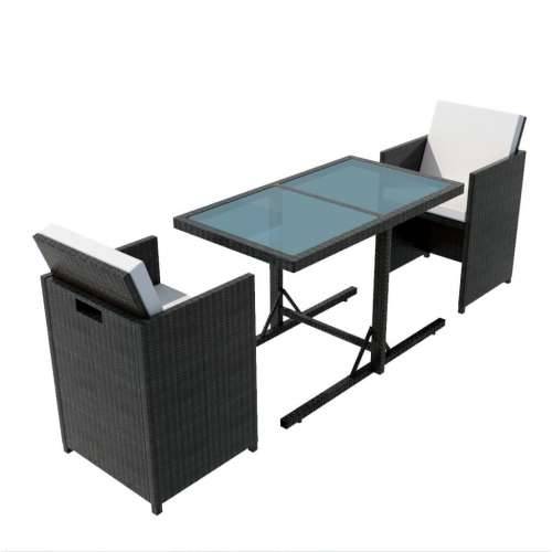 3-dijelni bistro set od poliratana s jastucima crni Cijena
