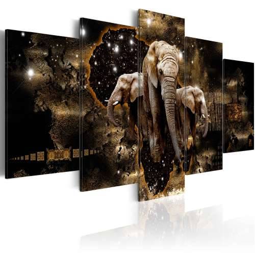 Slika - Brown Elephants (5 Parts) Wide 100x50 Cijena