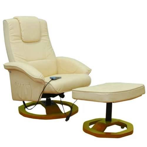Masažna fotelja od umjetne kože s osloncem za noge krem Cijena