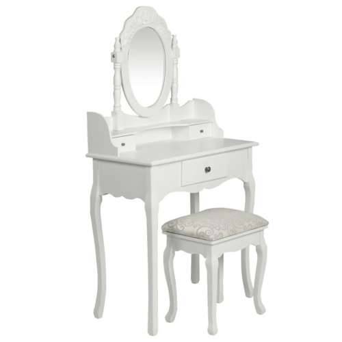 Toaletni stolić s ogledalom i stolcem bijeli Cijena