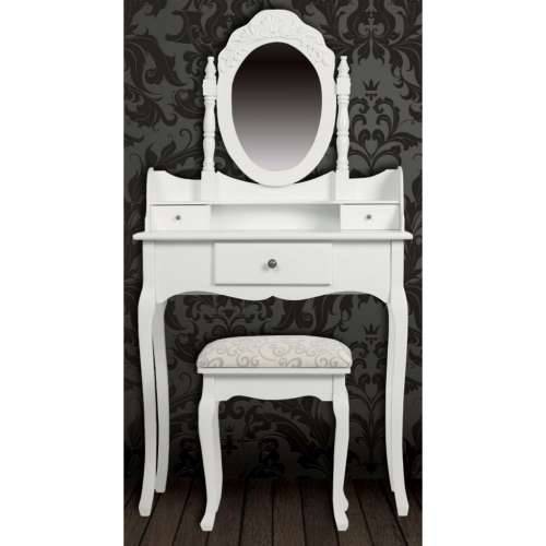 Toaletni stolić s ogledalom i stolcem bijeli Cijena