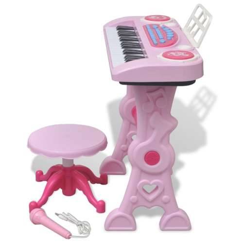 Ružičasta dječja klavijatura s 37 tipki,  stolcem i mikrofonom Cijena