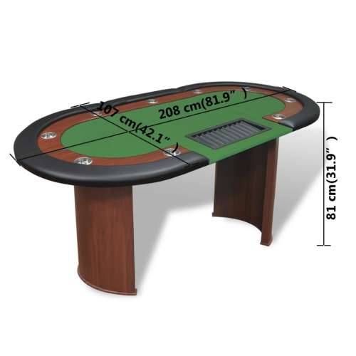 Stol za Poker za 10 Igrača s Prostorom za Djelitelja i Držačem Žetona Zeleni Cijena