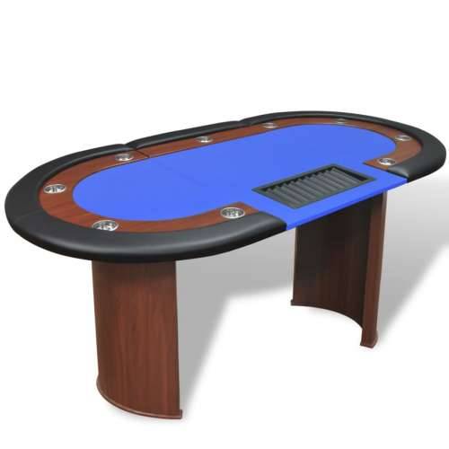 Stol za Poker za 10 Igrača s Prostorom za Djelitelja i Držačem Žetona Plavi Cijena